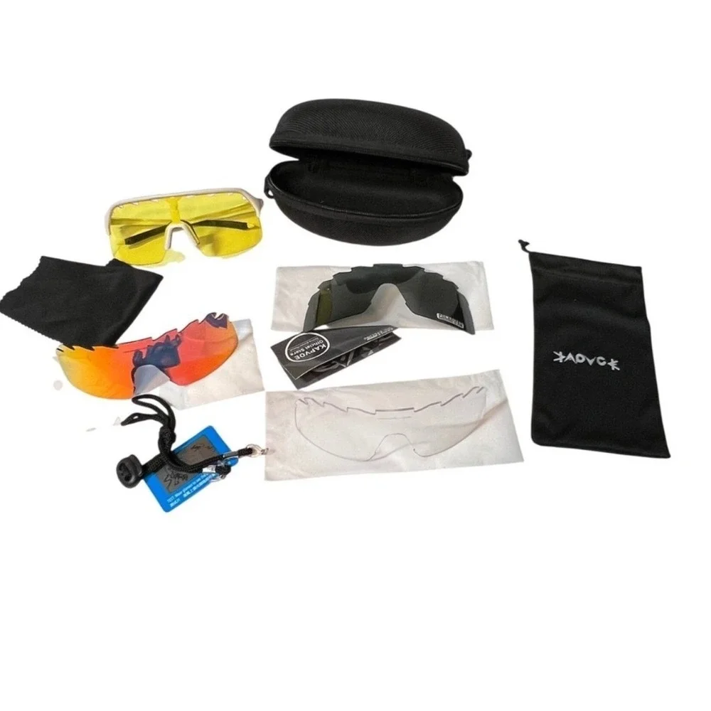 Kapvoe Cycling Sunglasses White Frame 4 Interchangeable Lenses Polarized Sport